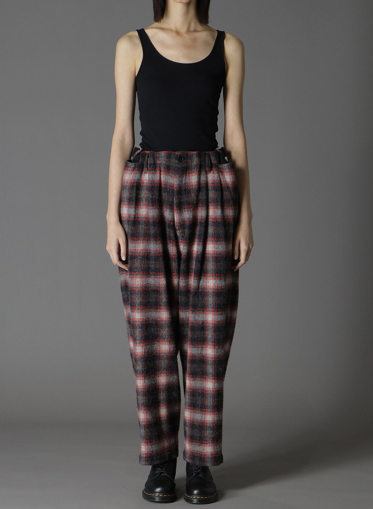 CHECKED SHAGGY WOOL ZIPPER POCKET PANTS