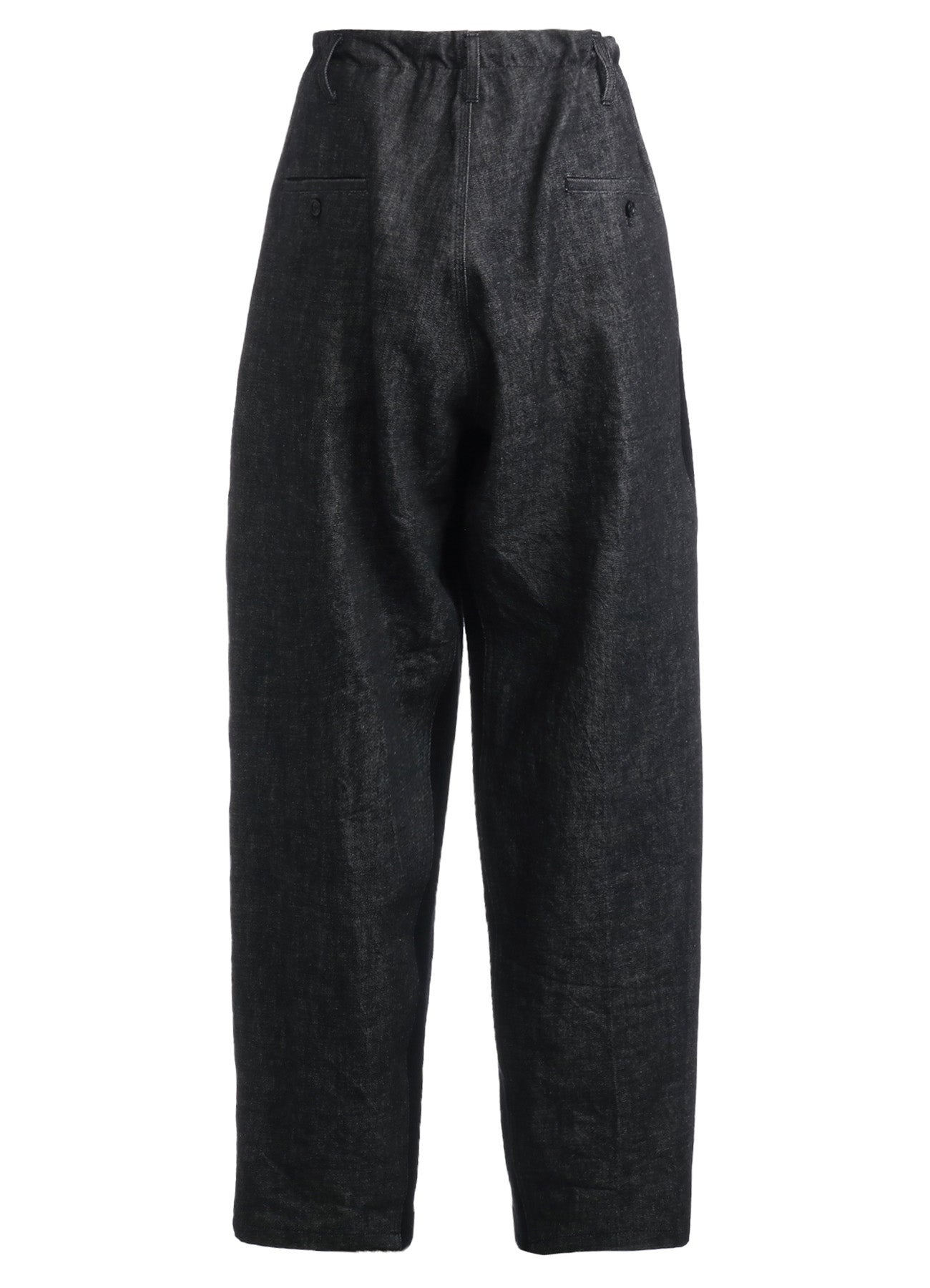 BLACK DENIM +WOOL JERSEY RIB WAIST STRING PANTS