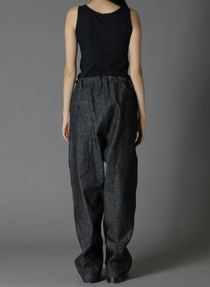 BLACK DENIM +WOOL JERSEY RIB WAIST STRING PANTS