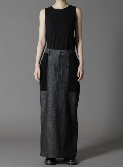 BLACK DENIM +WOOL JERSEY RIB TIGHT SKIRTS