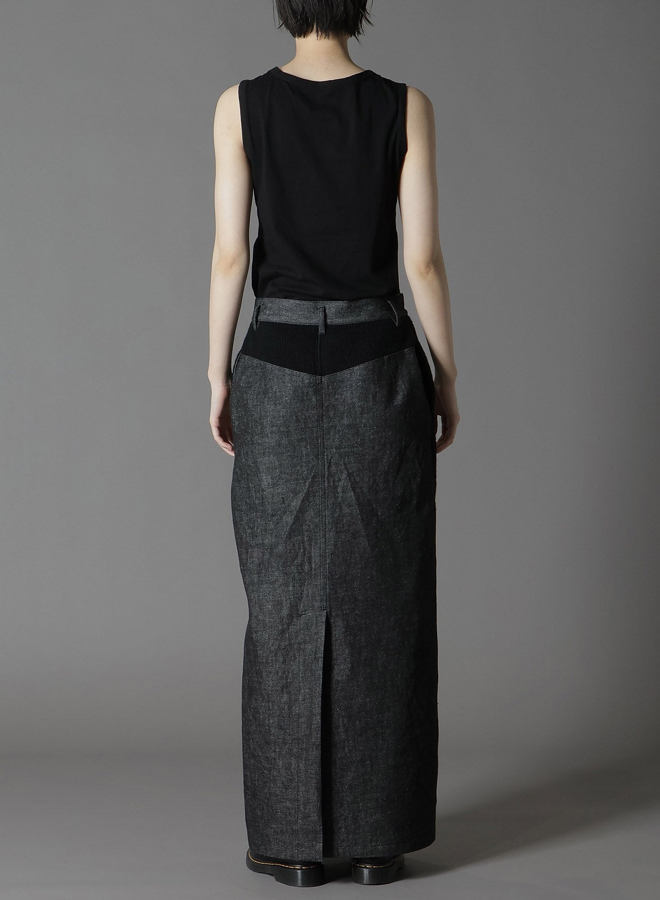 BLACK DENIM +WOOL JERSEY RIB TIGHT SKIRTS