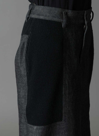 BLACK DENIM +WOOL JERSEY RIB TIGHT SKIRTS