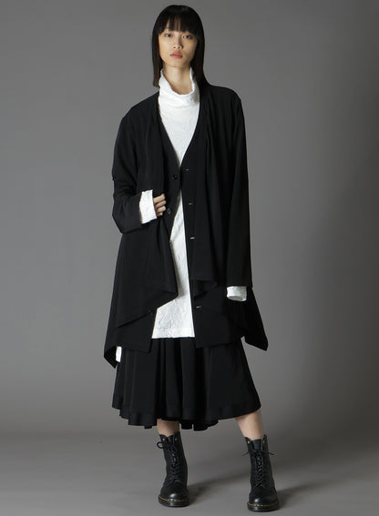 CREPE DE CHINE＋COTTONJERSEY FRONT DOUBLE FLUTTER CARDIGAN