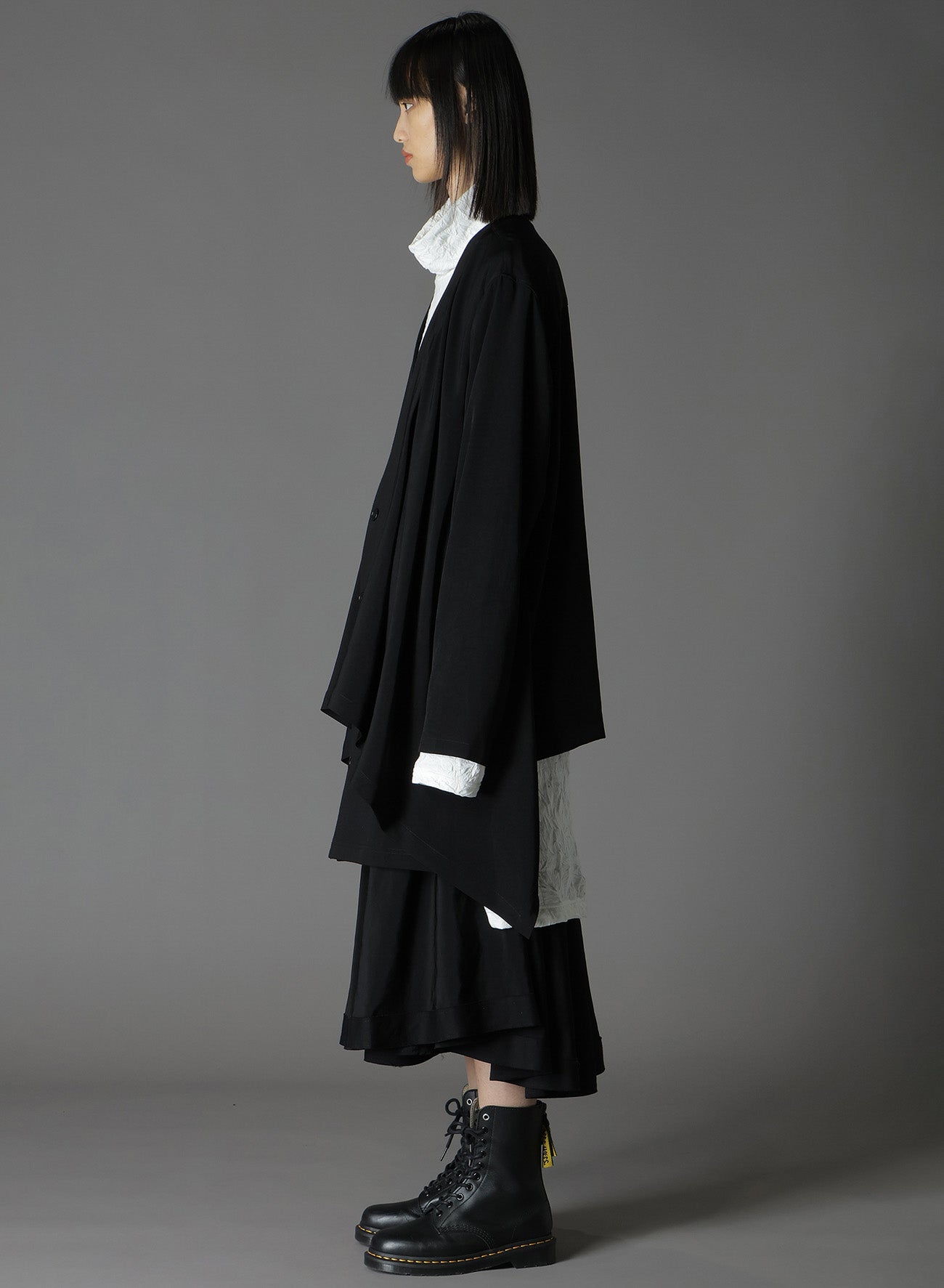 CREPE DE CHINE＋COTTONJERSEY FRONT DOUBLE FLUTTER CARDIGAN