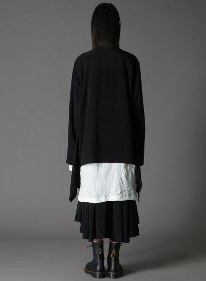 CREPE DE CHINE＋COTTONJERSEY FRONT DOUBLE FLUTTER CARDIGAN