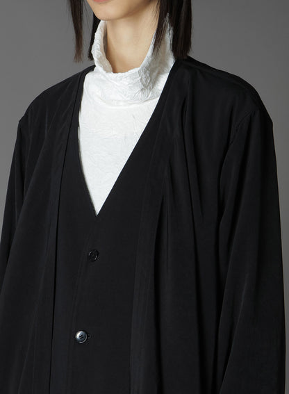 CREPE DE CHINE＋COTTONJERSEY FRONT DOUBLE FLUTTER CARDIGAN