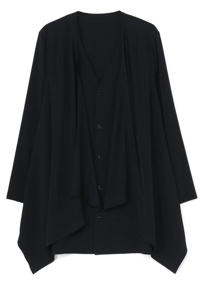 CREPE DE CHINE＋COTTONJERSEY FRONT DOUBLE FLUTTER CARDIGAN