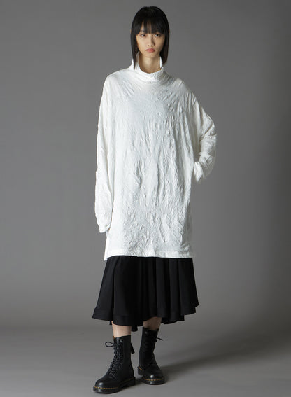 WRINKLED PLAIN STITCH RIGHT-BUTTON OPEN TURTLENECK LONG-SLEEVED T-SHIRT