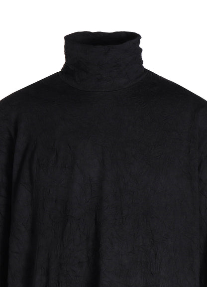 WRINKLED PLAIN STITCH RIGHT-BUTTON OPEN TURTLENECK LONG-SLEEVED T-SHIRT