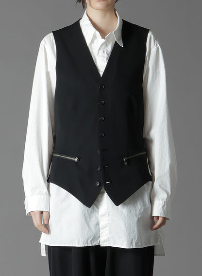 WOOL GABARDINE ZIPPER POCKET VEST