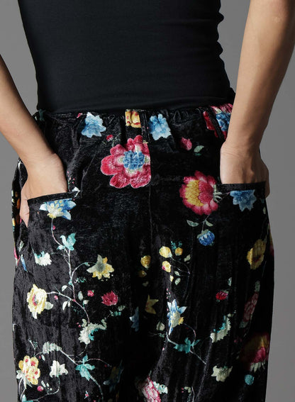 【1/17 10:00(JST) Release】RAYON VELVET PRINT CHINESE FLOWER WAIST DRAWSTRING PANTS