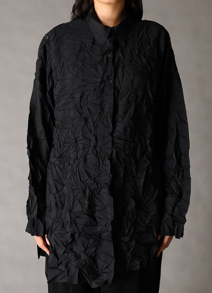 CRUSHED FABRIC DATCHED DOLMAN SHIRT