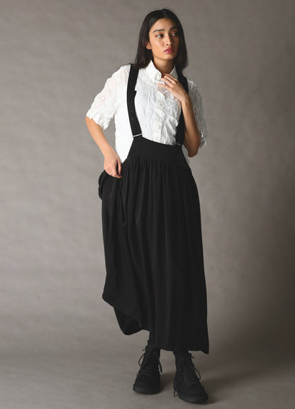 CRUSHED FABRIC STAND COLLAR BACK GATHER SHIRT