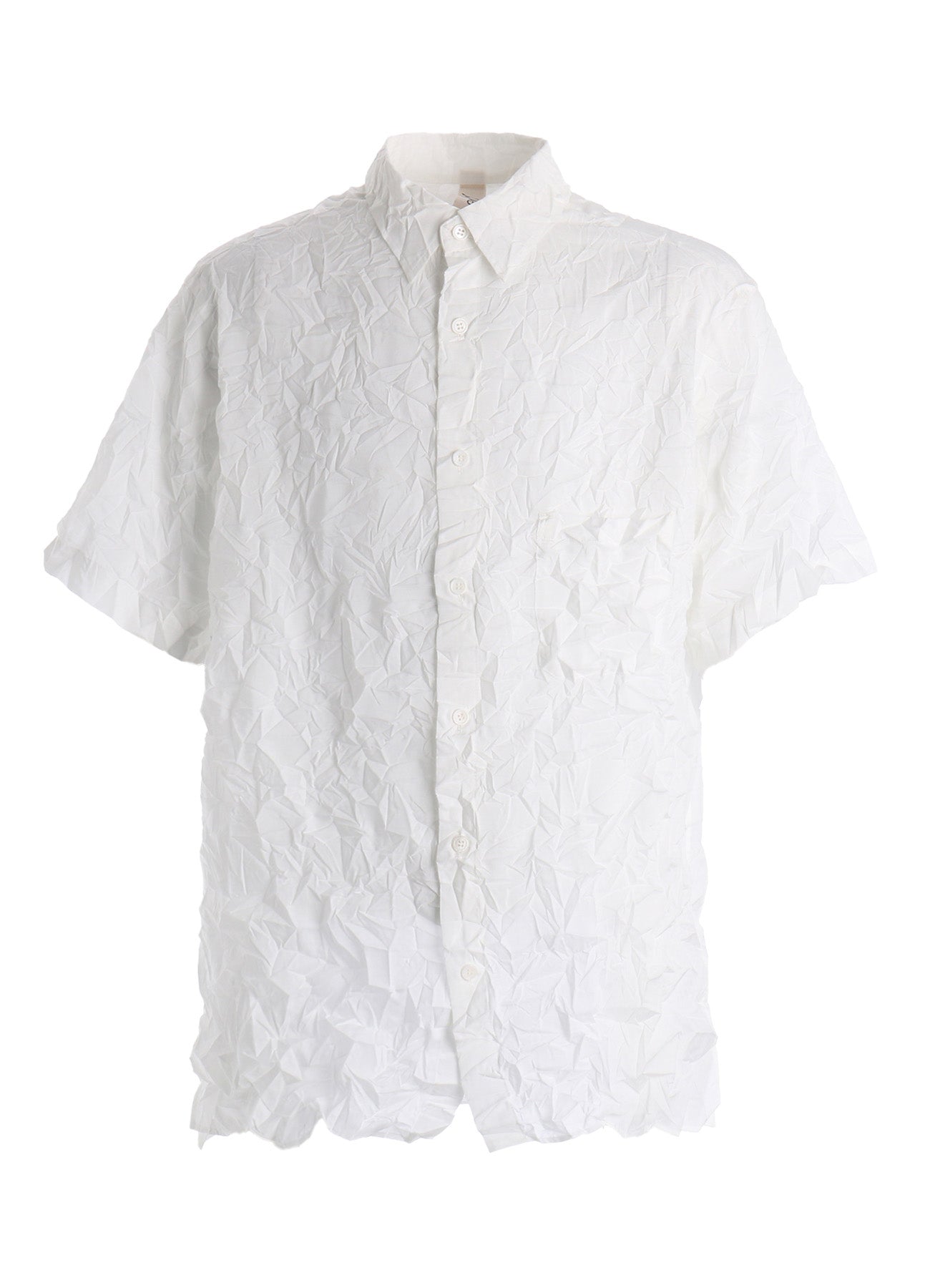 CRUSHED FABRIC STAND COLLAR BACK GATHER SHIRT