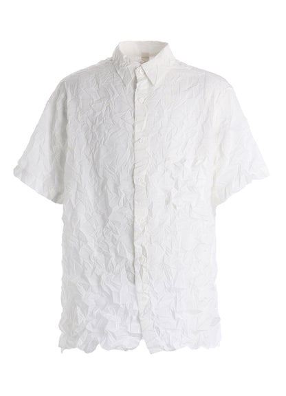 CRUSHED FABRIC STAND COLLAR BACK GATHER SHIRT