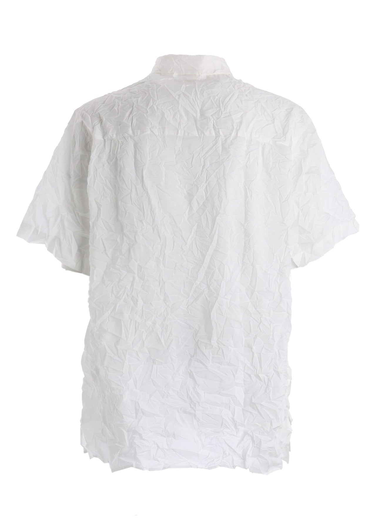CRUSHED FABRIC STAND COLLAR BACK GATHER SHIRT