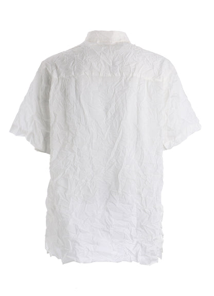 CRUSHED FABRIC STAND COLLAR BACK GATHER SHIRT