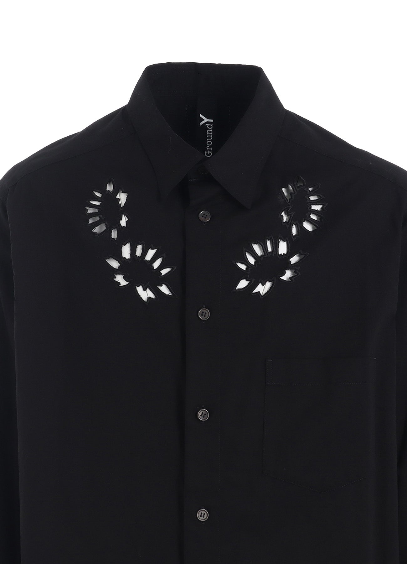 ASYMMETRIC CUTWORK EMBROIDERY LIGHT TWILL SHIRT