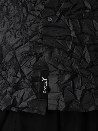 CRUSHED FABRIC LONG SLEEVE SHIRT-BLACK
