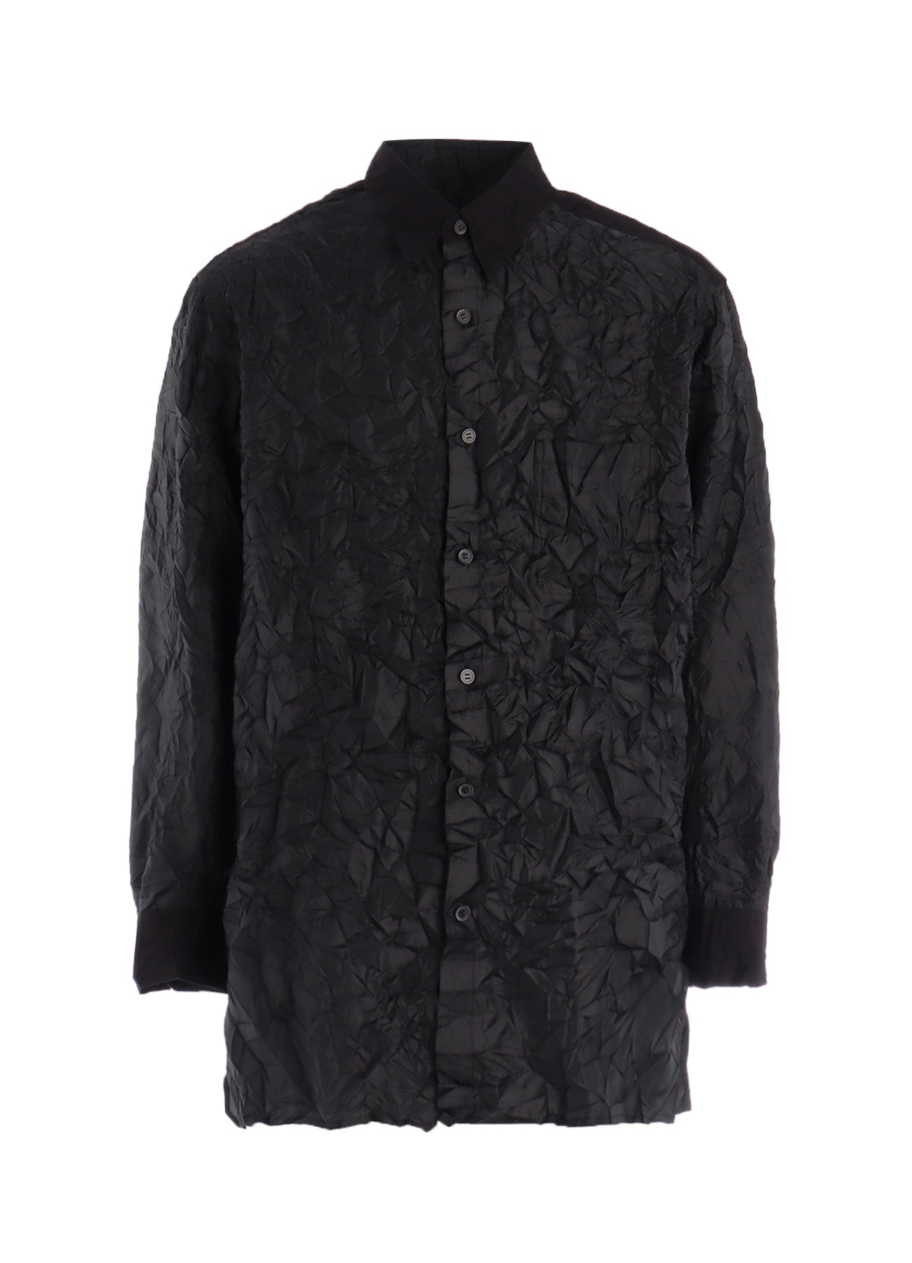 CRUSHED FABRIC LONG SLEEVE SHIRT-BLACK
