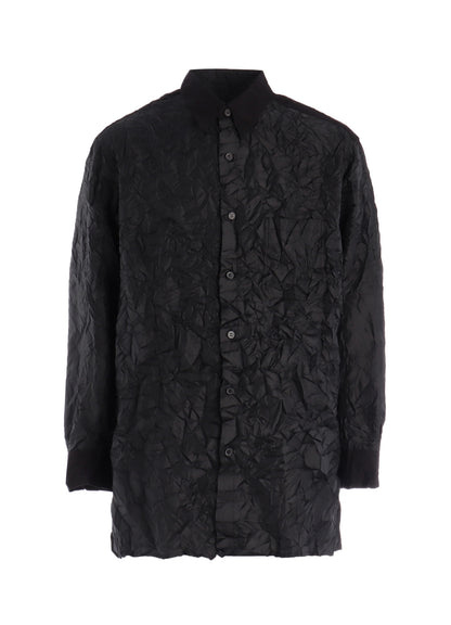 CRUSHED FABRIC LONG SLEEVE SHIRT-BLACK