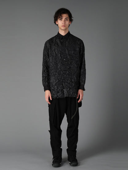 CRUSHED FABRIC LONG SLEEVE SHIRT-BLACK