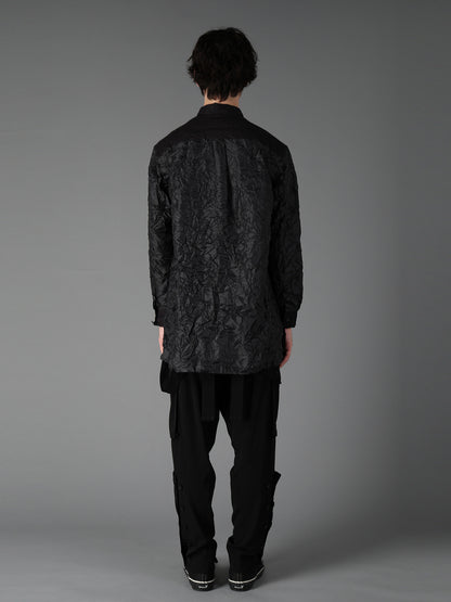 CRUSHED FABRIC LONG SLEEVE SHIRT-BLACK