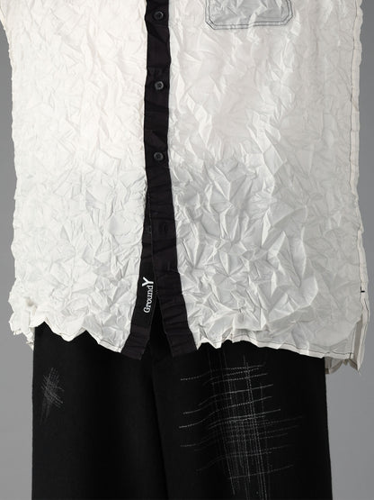 CRUSHED FABRIC LONG SLEEVE SHIRT-BLACK × WHITE