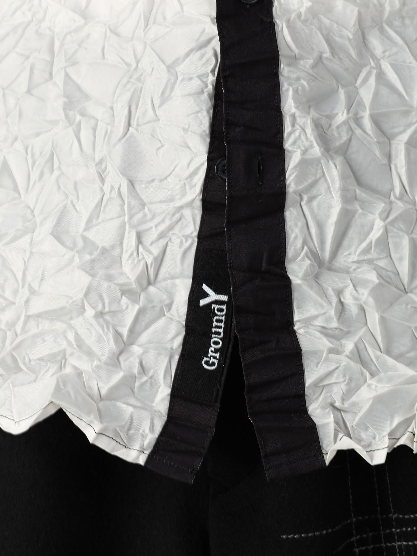 CRUSHED FABRIC LONG SLEEVE SHIRT-BLACK × WHITE