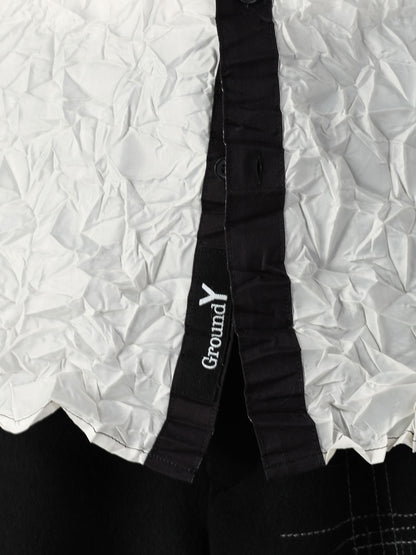 CRUSHED FABRIC LONG SLEEVE SHIRT-BLACK × WHITE