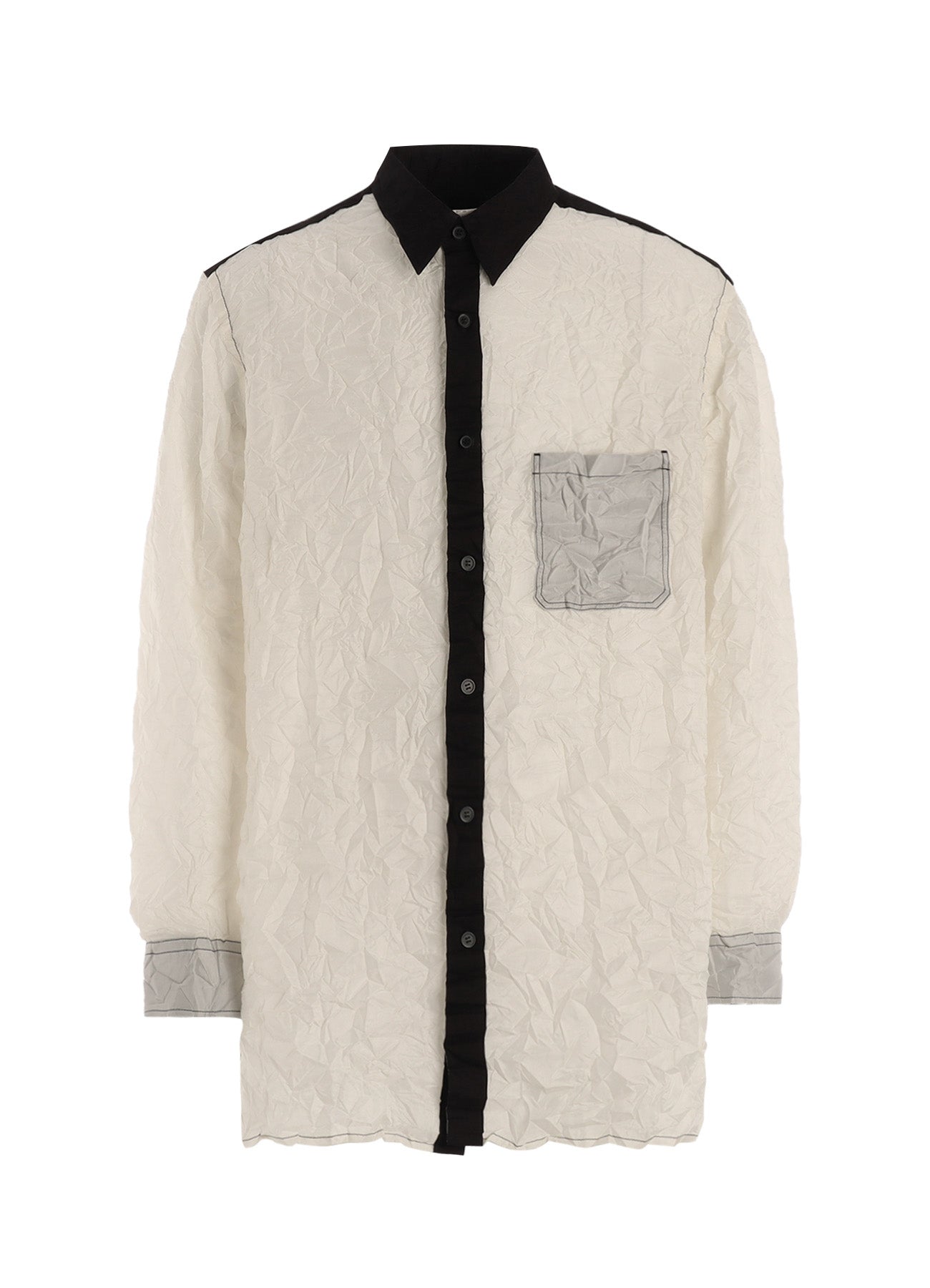CRUSHED FABRIC LONG SLEEVE SHIRT-BLACK × WHITE
