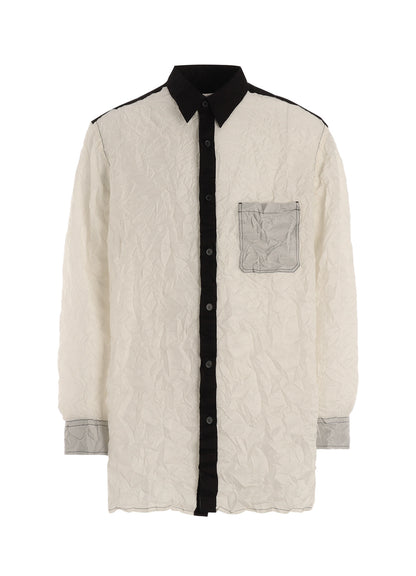 CRUSHED FABRIC LONG SLEEVE SHIRT-BLACK × WHITE