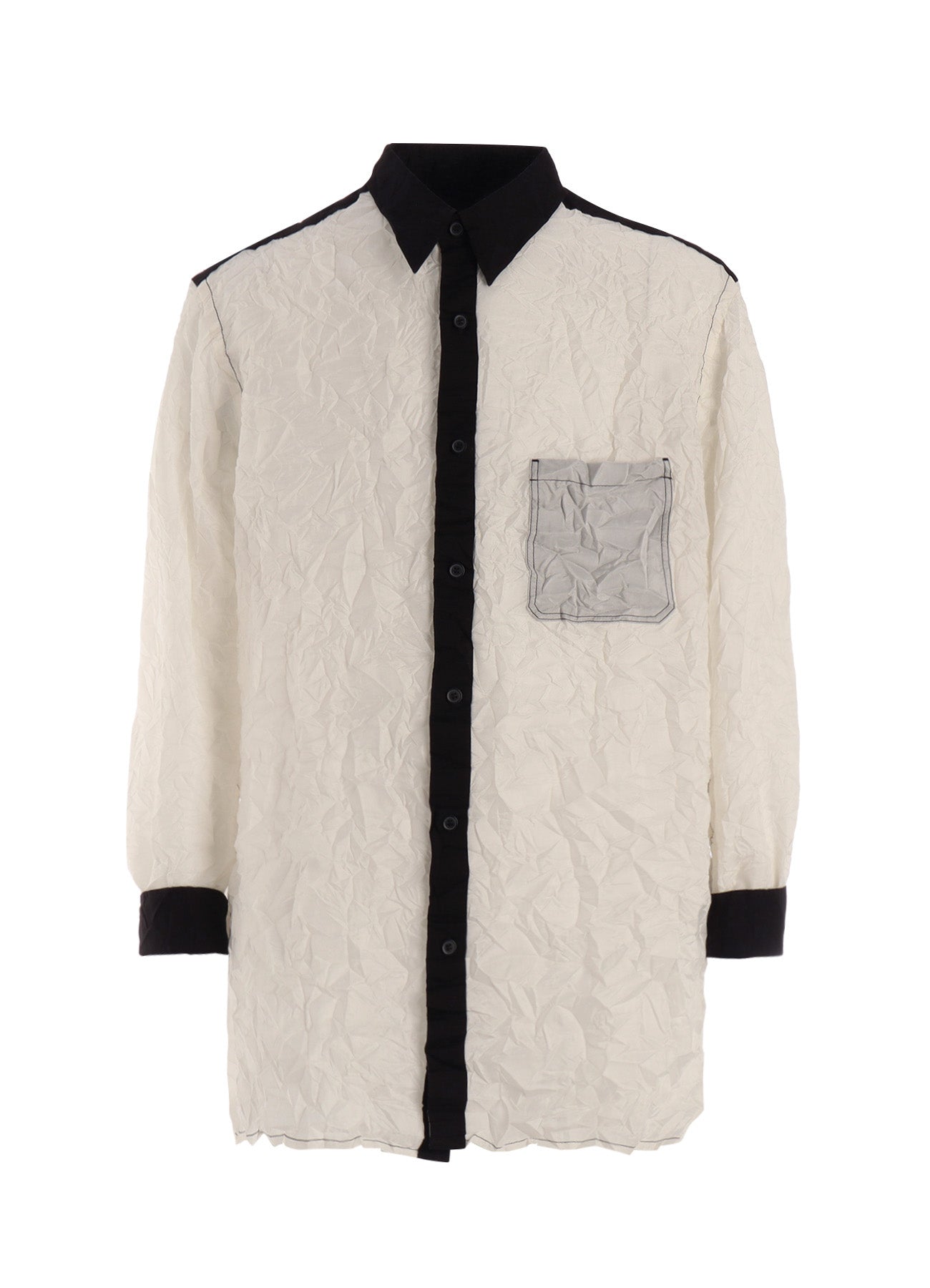 CRUSHED FABRIC LONG SLEEVE SHIRT-BLACK × WHITE