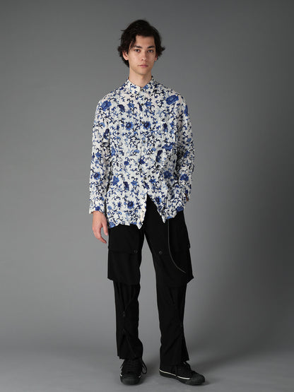 CRUSHED FABRIC BOTANICAL ARABESQUE PRINT SHIRT
