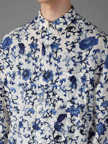 CRUSHED FABRIC BOTANICAL ARABESQUE PRINT SHIRT