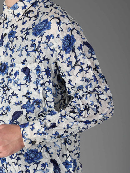 CRUSHED FABRIC BOTANICAL ARABESQUE PRINT SHIRT