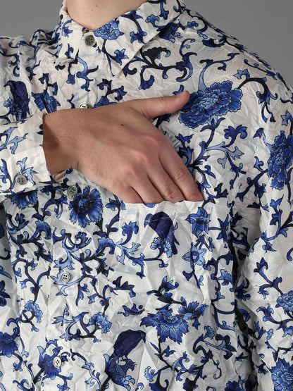 CRUSHED FABRIC BOTANICAL ARABESQUE PRINT SHIRT