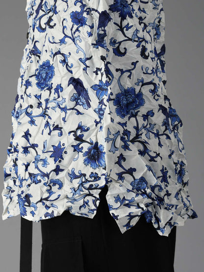 CRUSHED FABRIC BOTANICAL ARABESQUE PRINT SHIRT