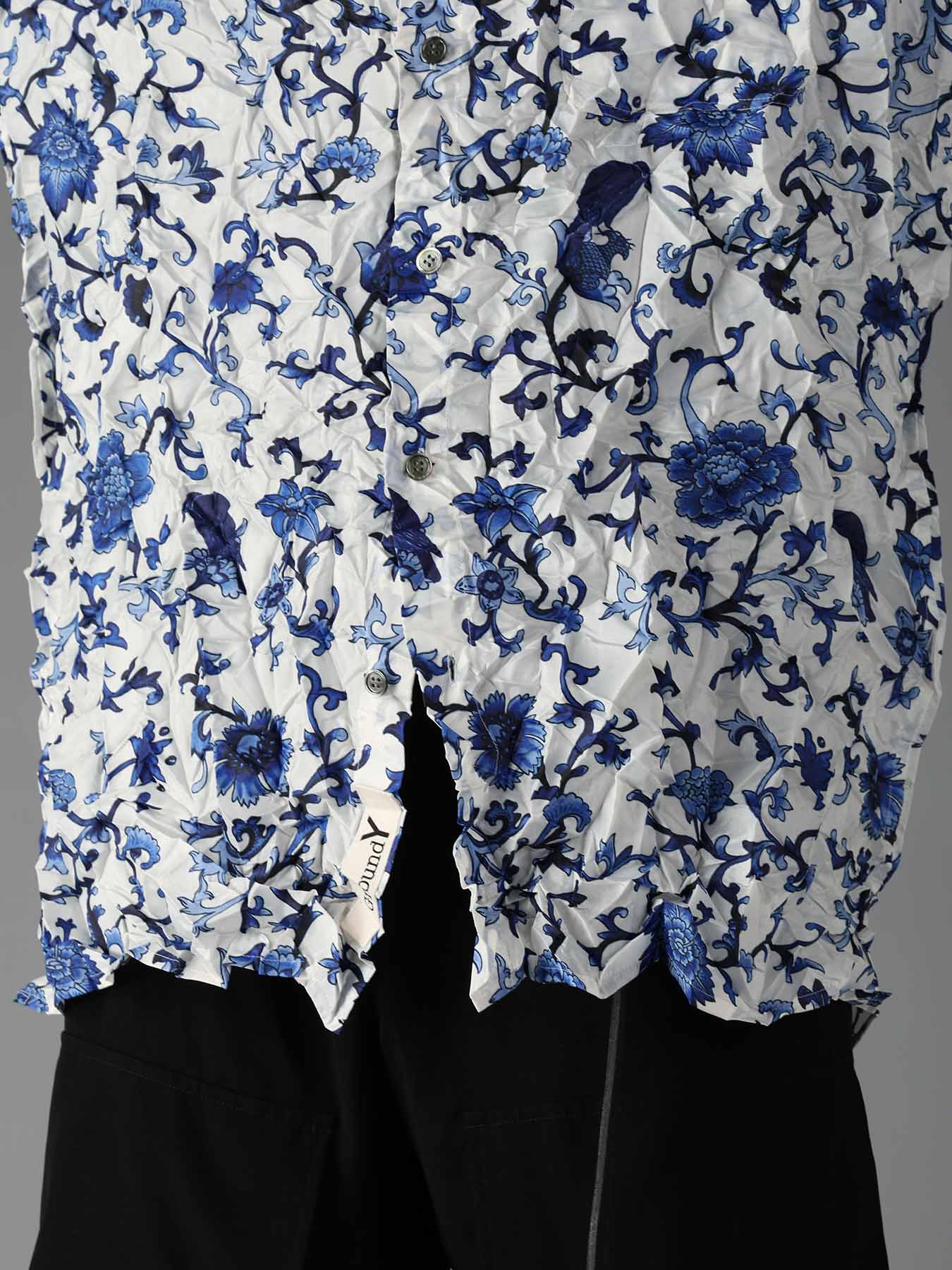 CRUSHED FABRIC BOTANICAL ARABESQUE PRINT SHIRT