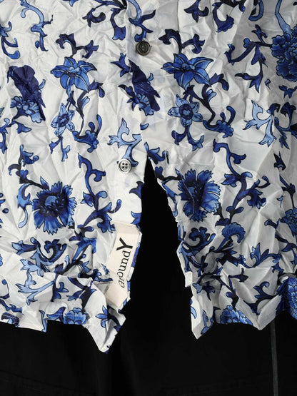 CRUSHED FABRIC BOTANICAL ARABESQUE PRINT SHIRT