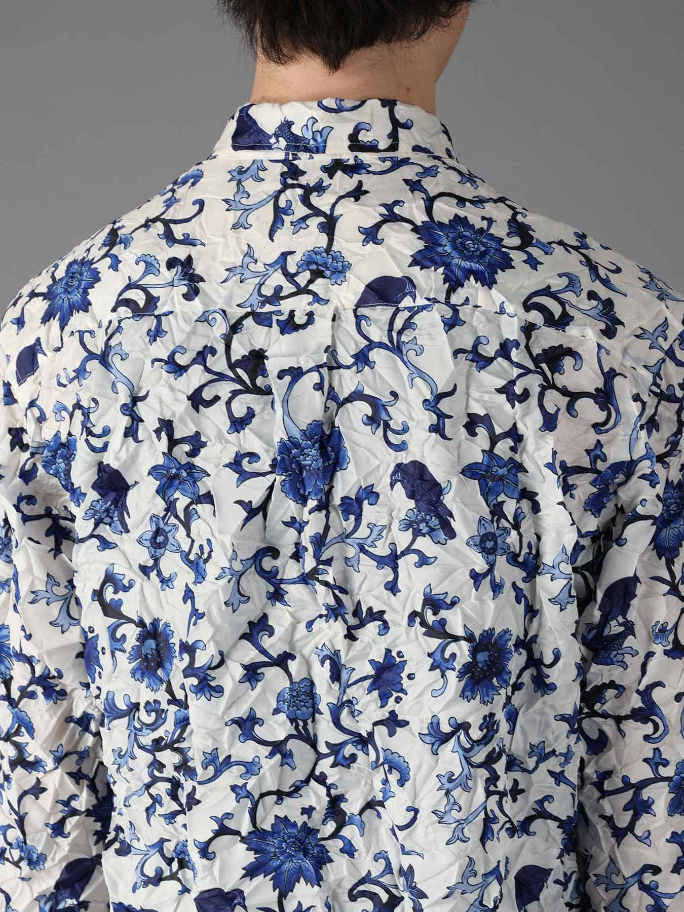 CRUSHED FABRIC BOTANICAL ARABESQUE PRINT SHIRT
