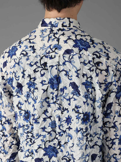 CRUSHED FABRIC BOTANICAL ARABESQUE PRINT SHIRT