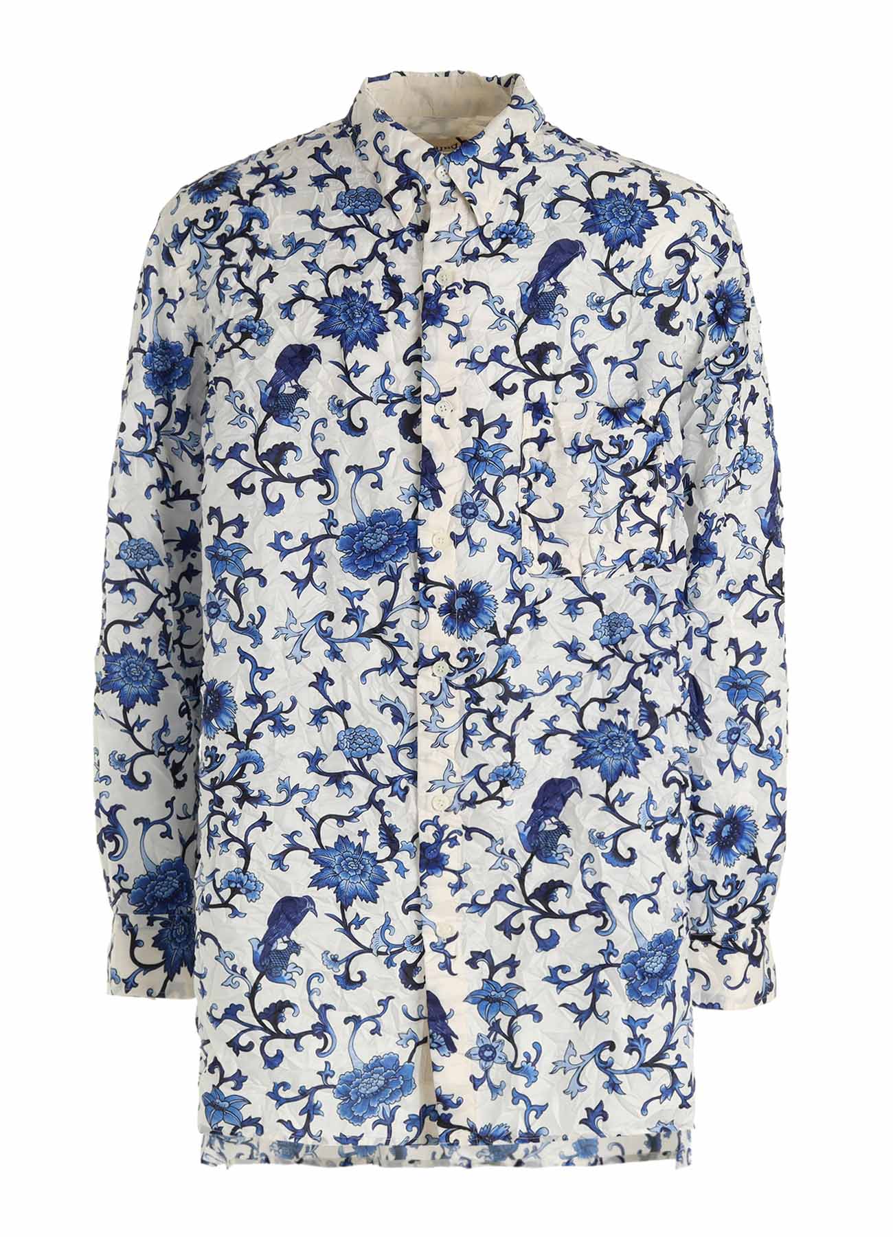 CRUSHED FABRIC BOTANICAL ARABESQUE PRINT SHIRT