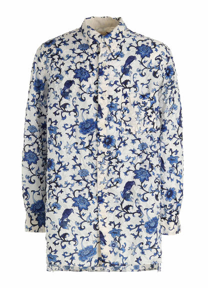 CRUSHED FABRIC BOTANICAL ARABESQUE PRINT SHIRT