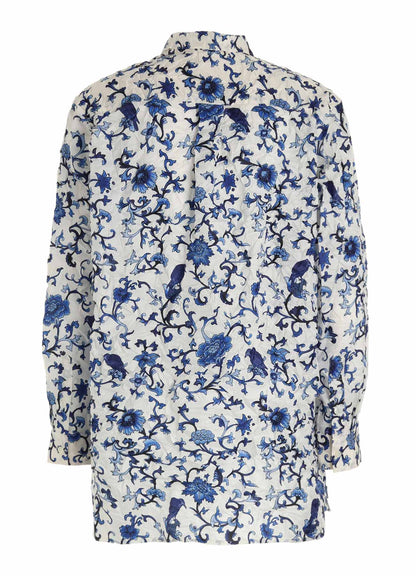CRUSHED FABRIC BOTANICAL ARABESQUE PRINT SHIRT