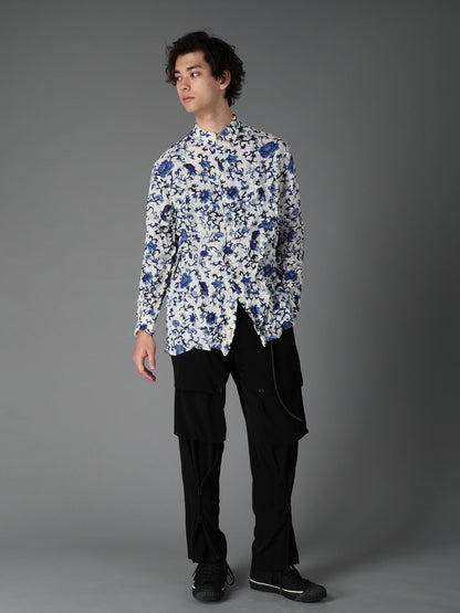 CRUSHED FABRIC BOTANICAL ARABESQUE PRINT SHIRT