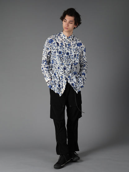 CRUSHED FABRIC BOTANICAL ARABESQUE PRINT SHIRT