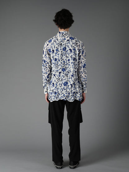 CRUSHED FABRIC BOTANICAL ARABESQUE PRINT SHIRT