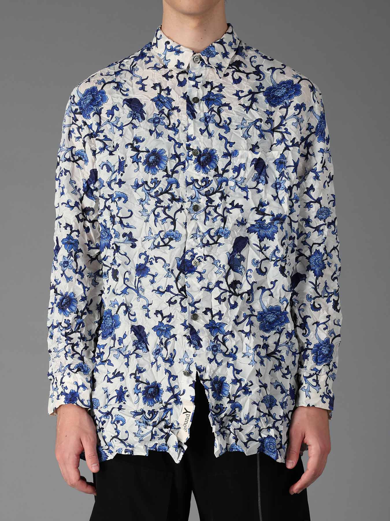 CRUSHED FABRIC BOTANICAL ARABESQUE PRINT SHIRT