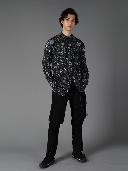 CRUSHED FABRIC BOTANICAL ARABESQUE PRINT SHIRT